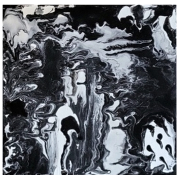 Hand Crafted Other - Hand Crafted Black and White Abstract Design 12 x 12 Inches Canvas Painting